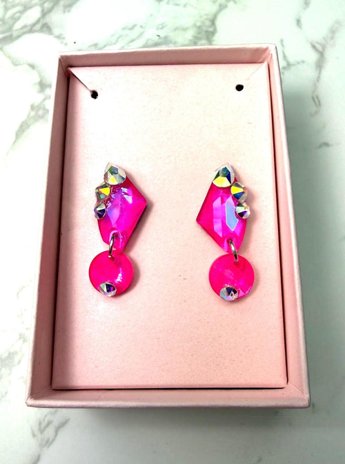 ELLE 2 - Hot pink ballroom and latin dancing dangly earrings
