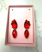 FLORA - Red / light siam ballroom and latin dancesport dangly rhinestone earrings