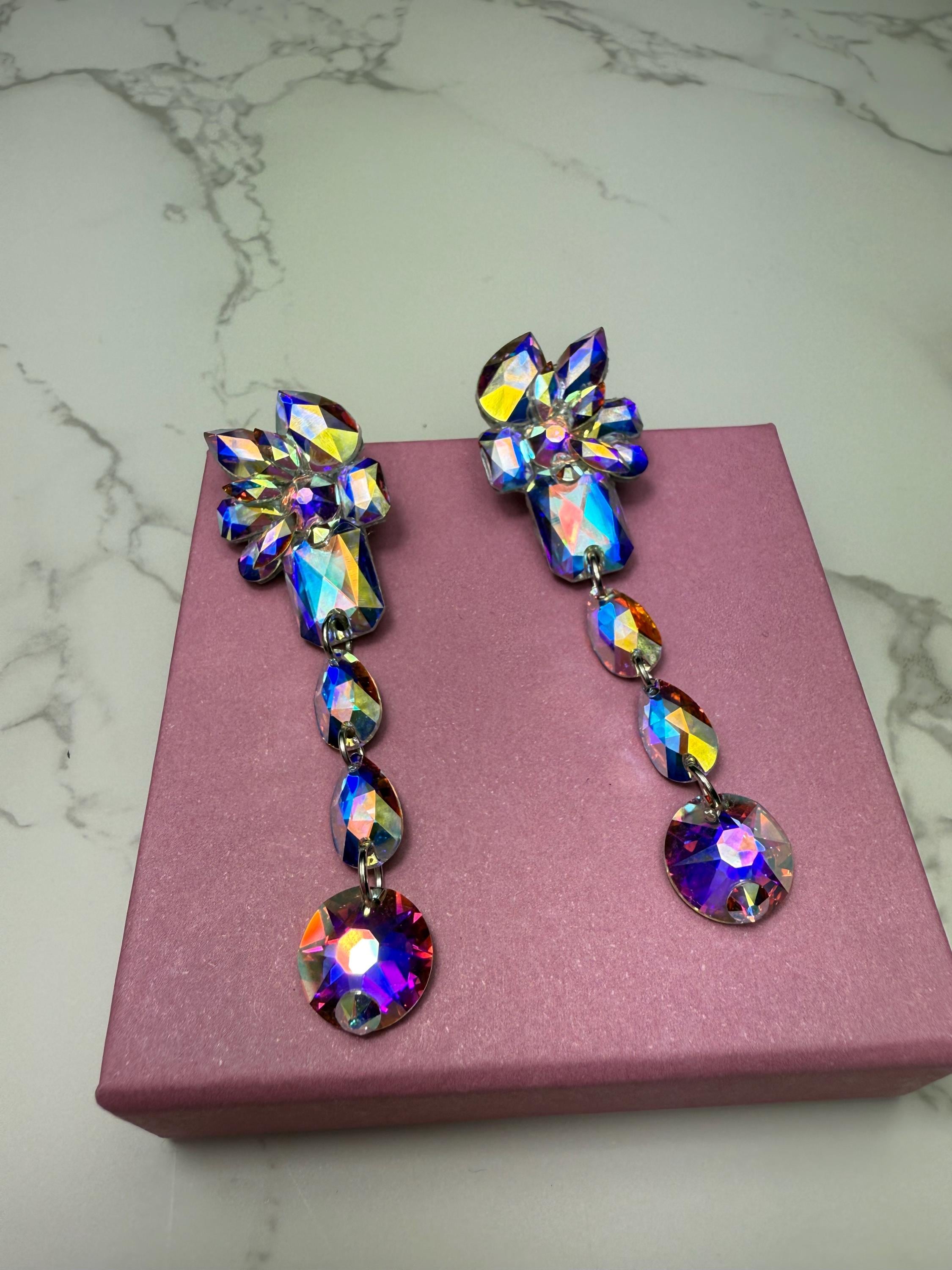 FABIEN - Large ballroom dangly earrings in Crystal AB