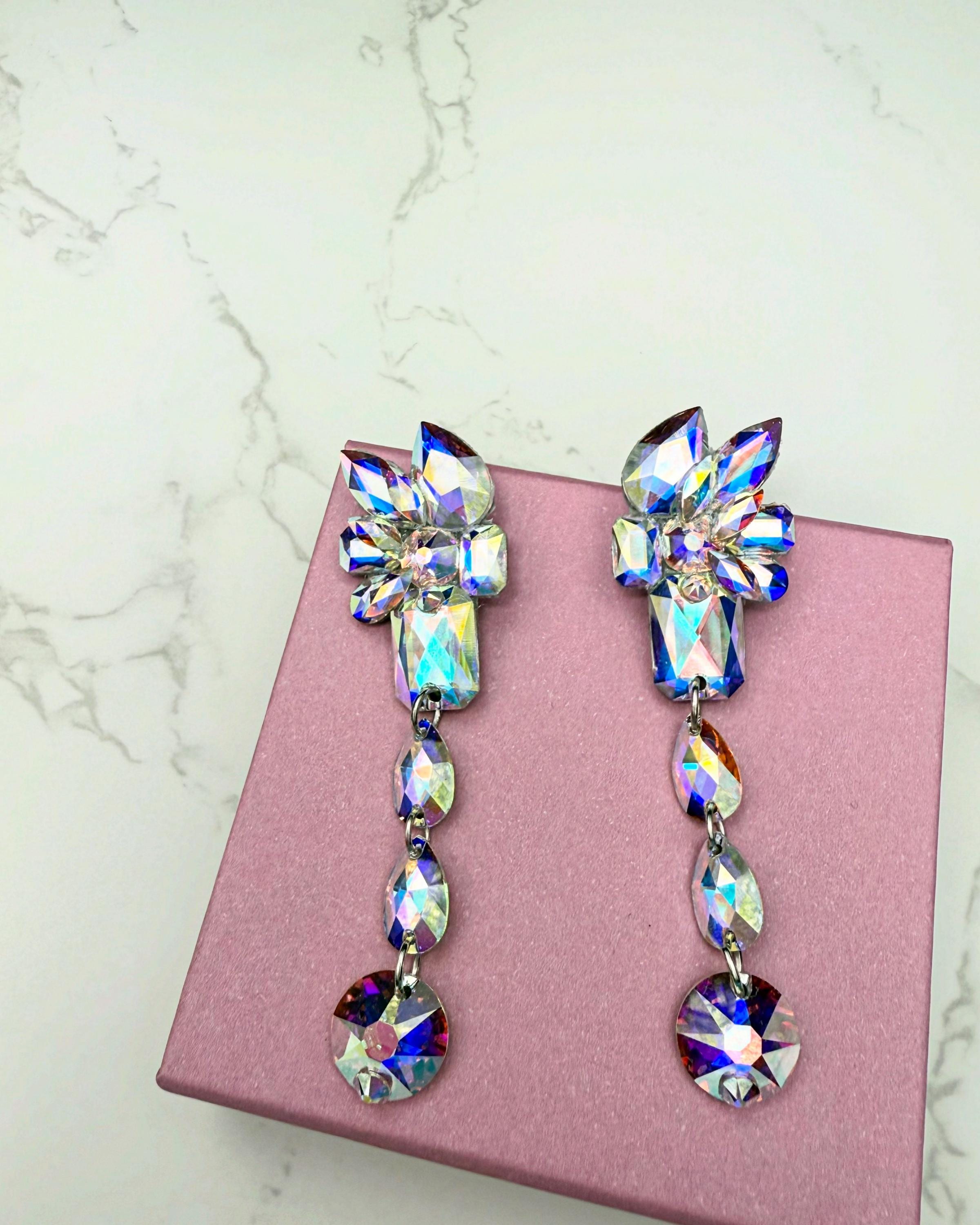 FABIEN - Large ballroom dangly earrings in Crystal AB