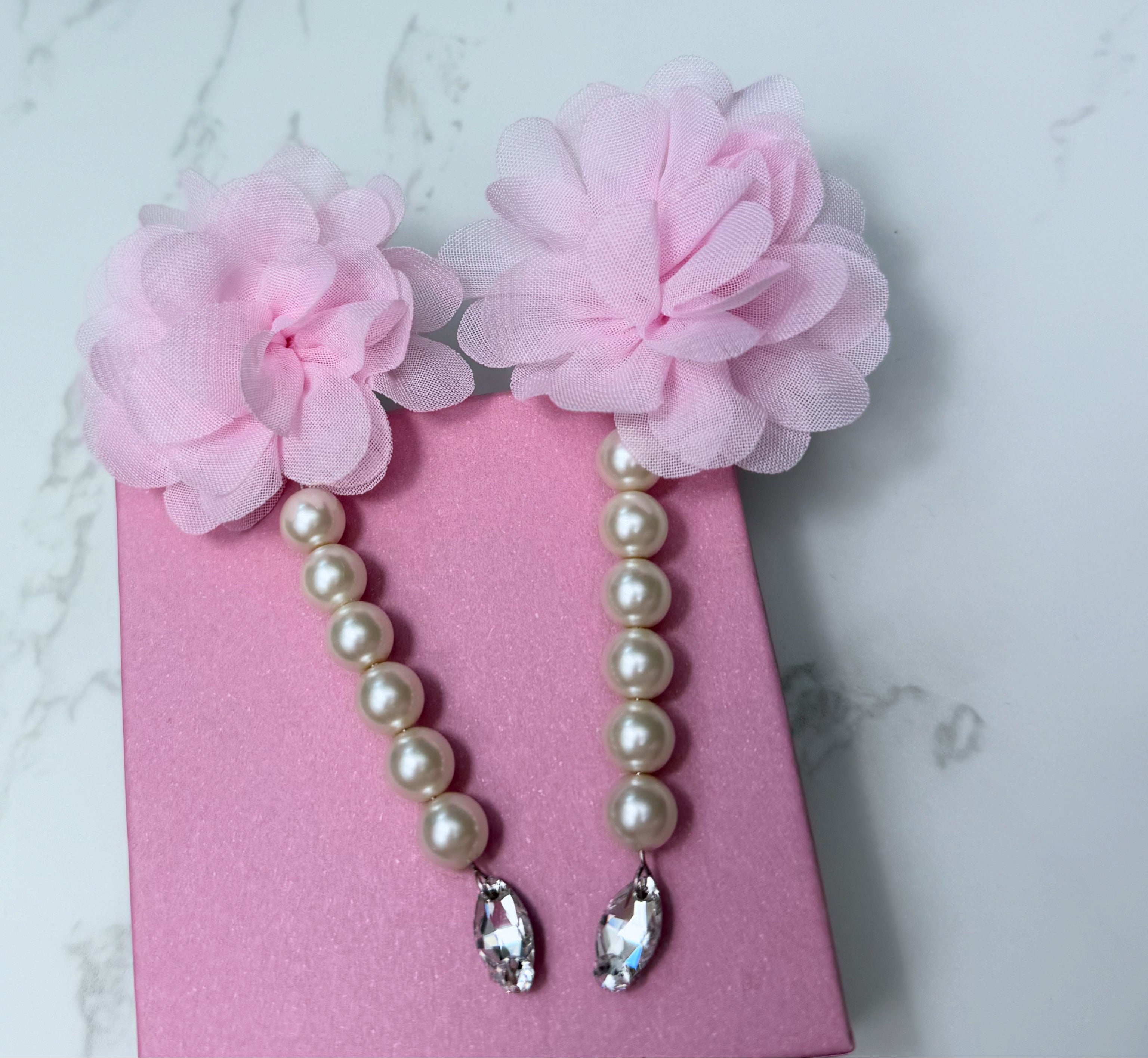 PEONY - Flower and pearl dangly ballroom dance earrings