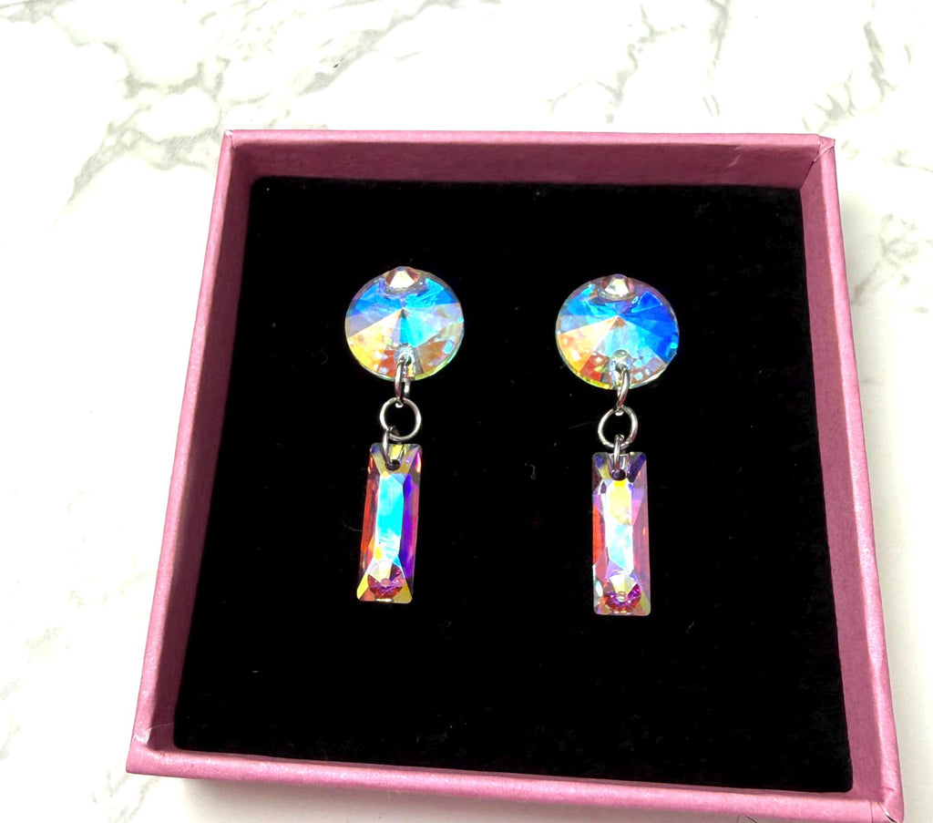 LYRA - Ballroom and latin dance abstract dangly earrings in Crystal AB