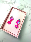 ELLE 2 - Hot pink ballroom and latin dancing dangly earrings