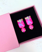 ELLE - Neon pink ballroom and latin dance dangly rhinestone earrings
